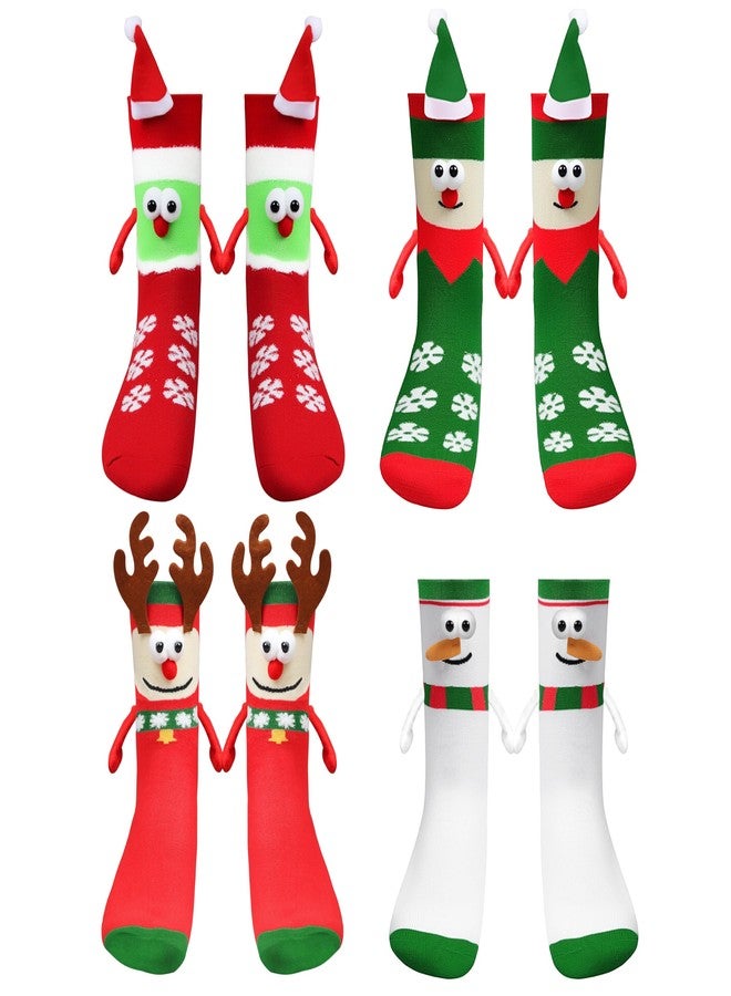 Chambom 4 Pairs Magnetic Holding Hands Socks - Christmas Gifts for Women Men Kids Family, Xmas Socks, White Elephant Exchange Gift, Gag Gifts Xmas Stocking Stuffers Gift Set, 4 Patterns - Image 1